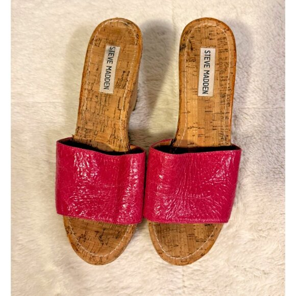 Steve Madden Womens Pink Leather Wedges Heels Cork Look Slide On Womens Size 8 - Picture 1 of 5